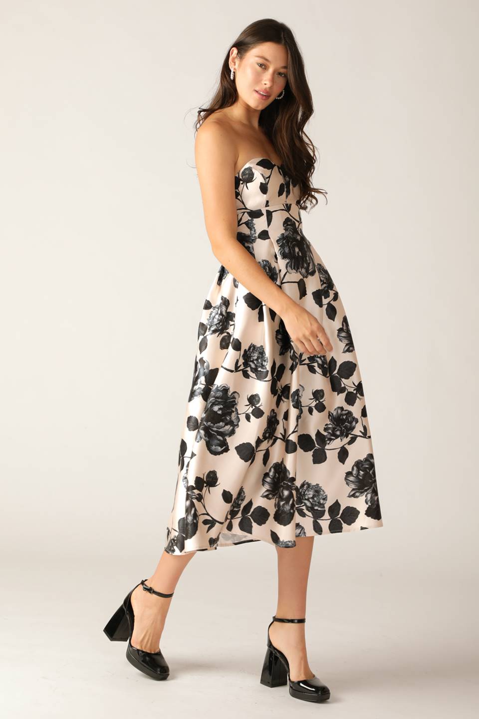 WOVEN MIDI DRESS WITH STORY PRINT