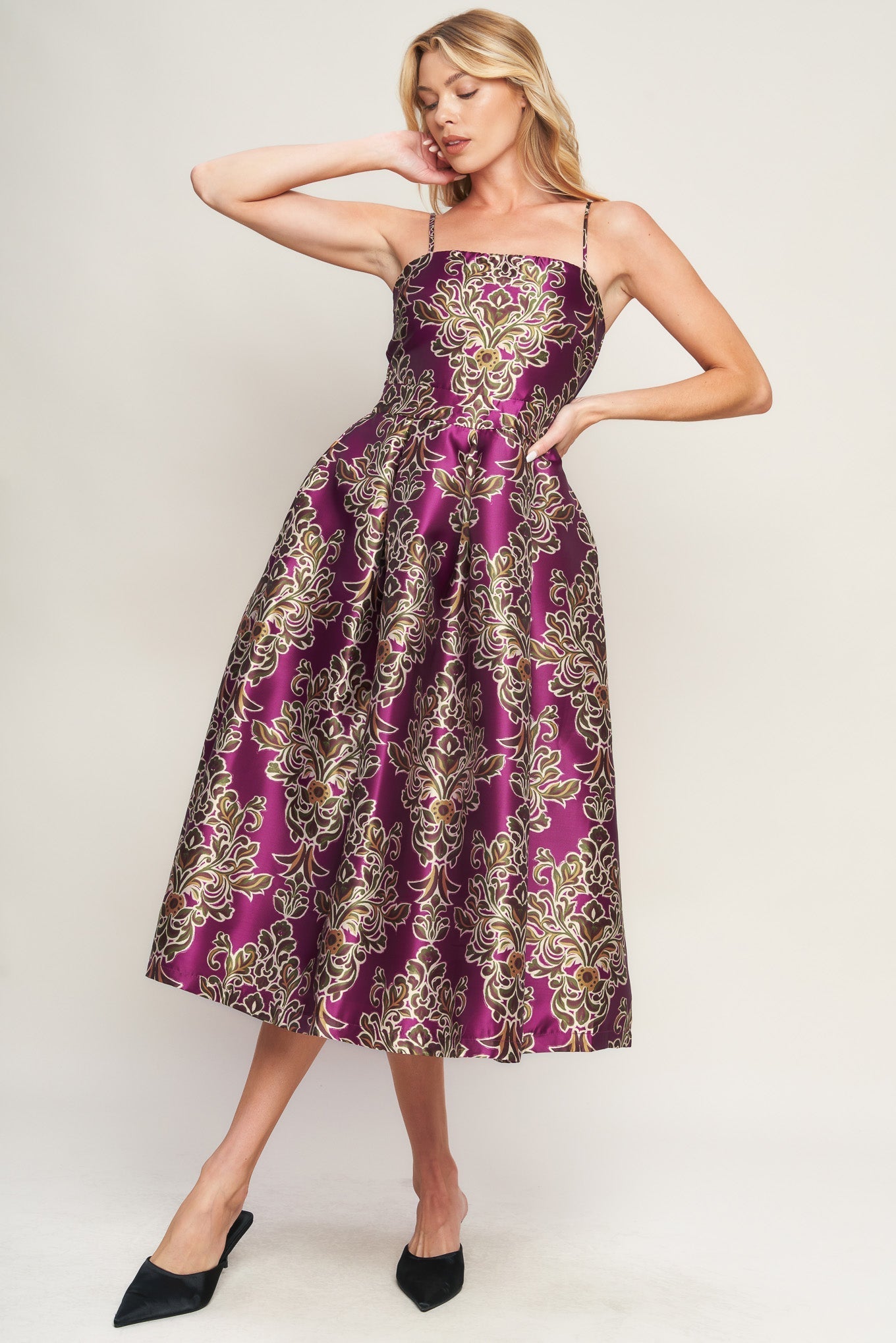 Along The Way Printed Woven Midi Dress Spaghetti Strap Flying Tomato