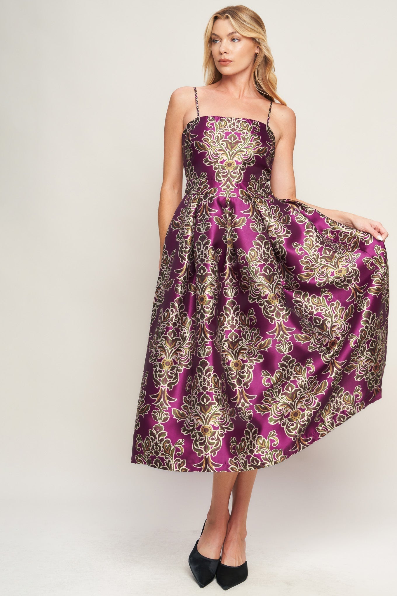 Along The Way Printed Woven Midi Dress Spaghetti Strap Flying Tomato