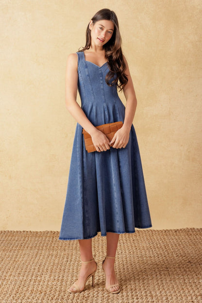 DENIM DREAMS SWEETHEART MIDI DRESS