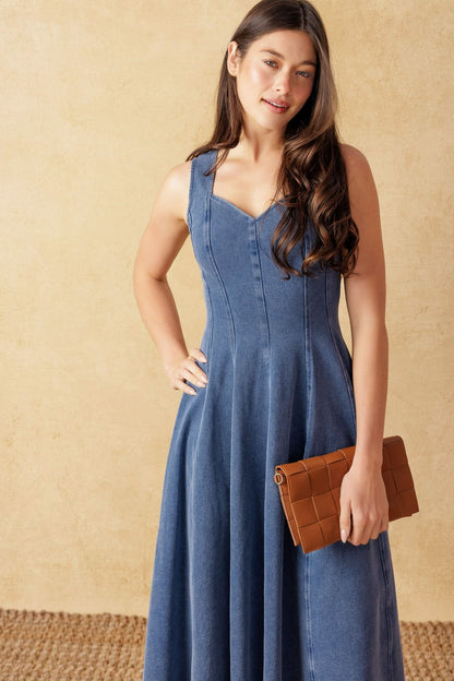 DENIM DREAMS SWEETHEART MIDI DRESS