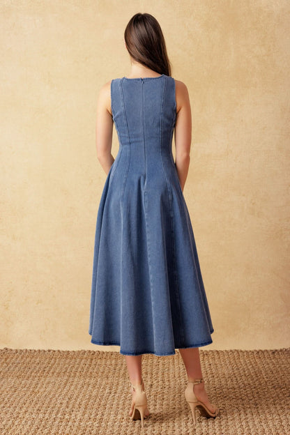 DENIM DREAMS SWEETHEART MIDI DRESS