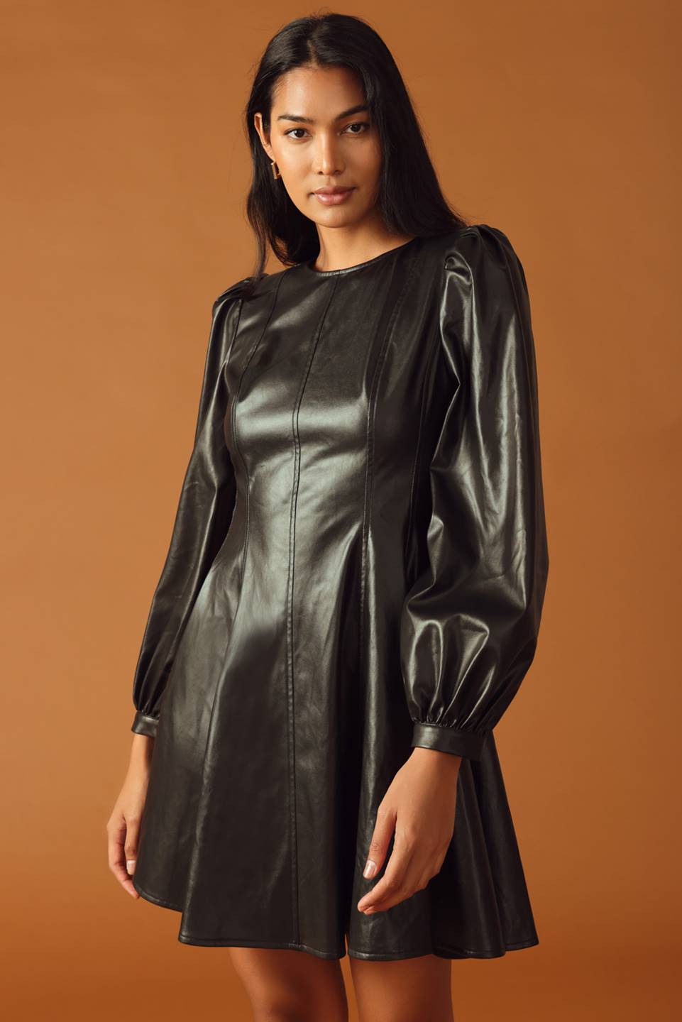 CHANGE OF PACE FAUX LEATHER MINI DRESS