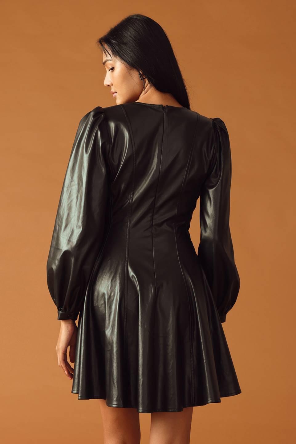 CHANGE OF PACE FAUX LEATHER MINI DRESS