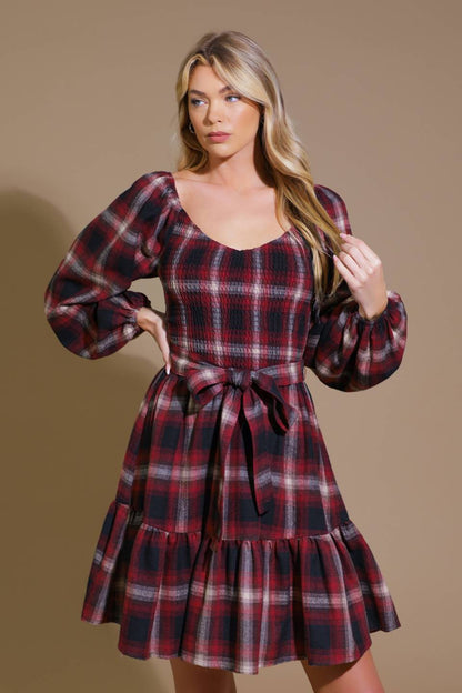 BE WITH YOU WOVEN PLAID MINI DRESS