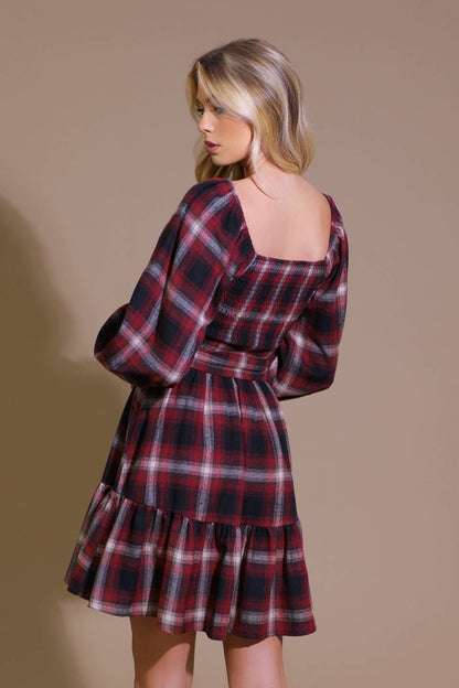 BE WITH YOU WOVEN PLAID MINI DRESS