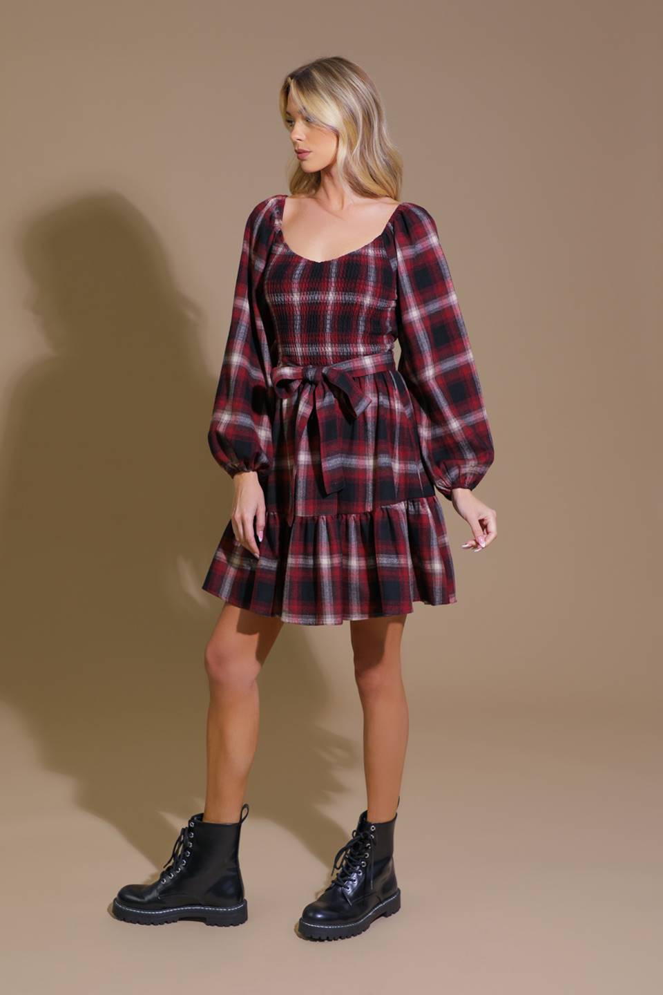 BE WITH YOU WOVEN PLAID MINI DRESS Flying Tomato