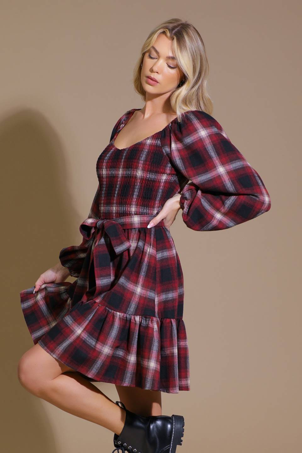 BE WITH YOU WOVEN PLAID MINI DRESS Flying Tomato
