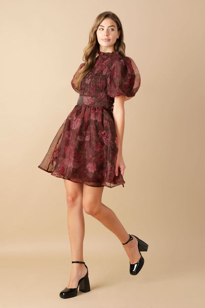 WHIMSICAL WOVEN ORGANZA RUFFLE MINI DRESS