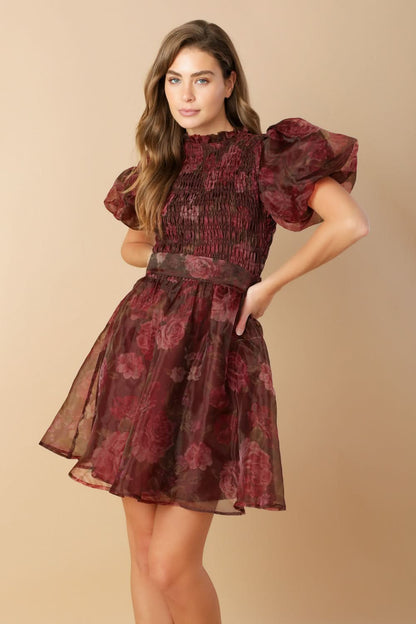 WHIMSICAL WOVEN ORGANZA RUFFLE MINI DRESS