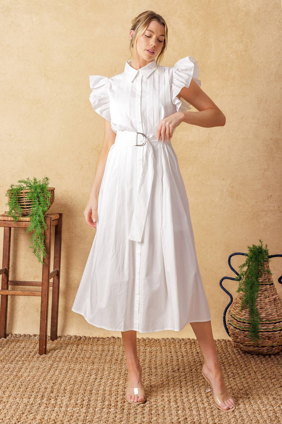 GLIMPSE IN TIME WOVEN MIDI DRESS Flying Tomato