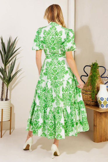 Charming Printed Midi Dress with Puff Sleeves