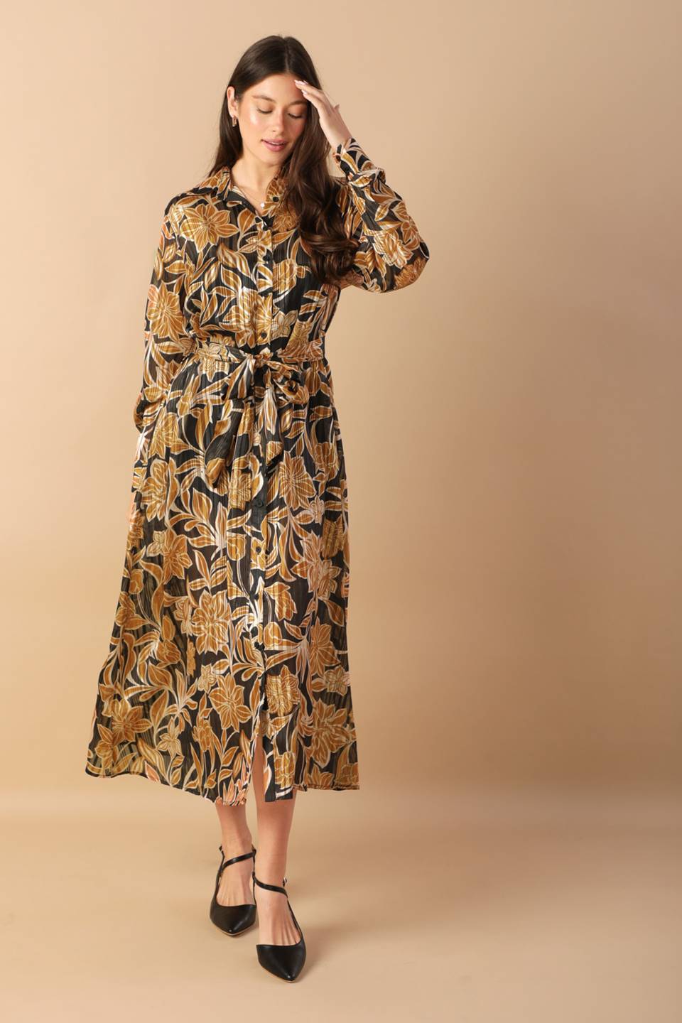 BETWEEN THE LINES WOVEN MIDI DRESS Flying Tomato