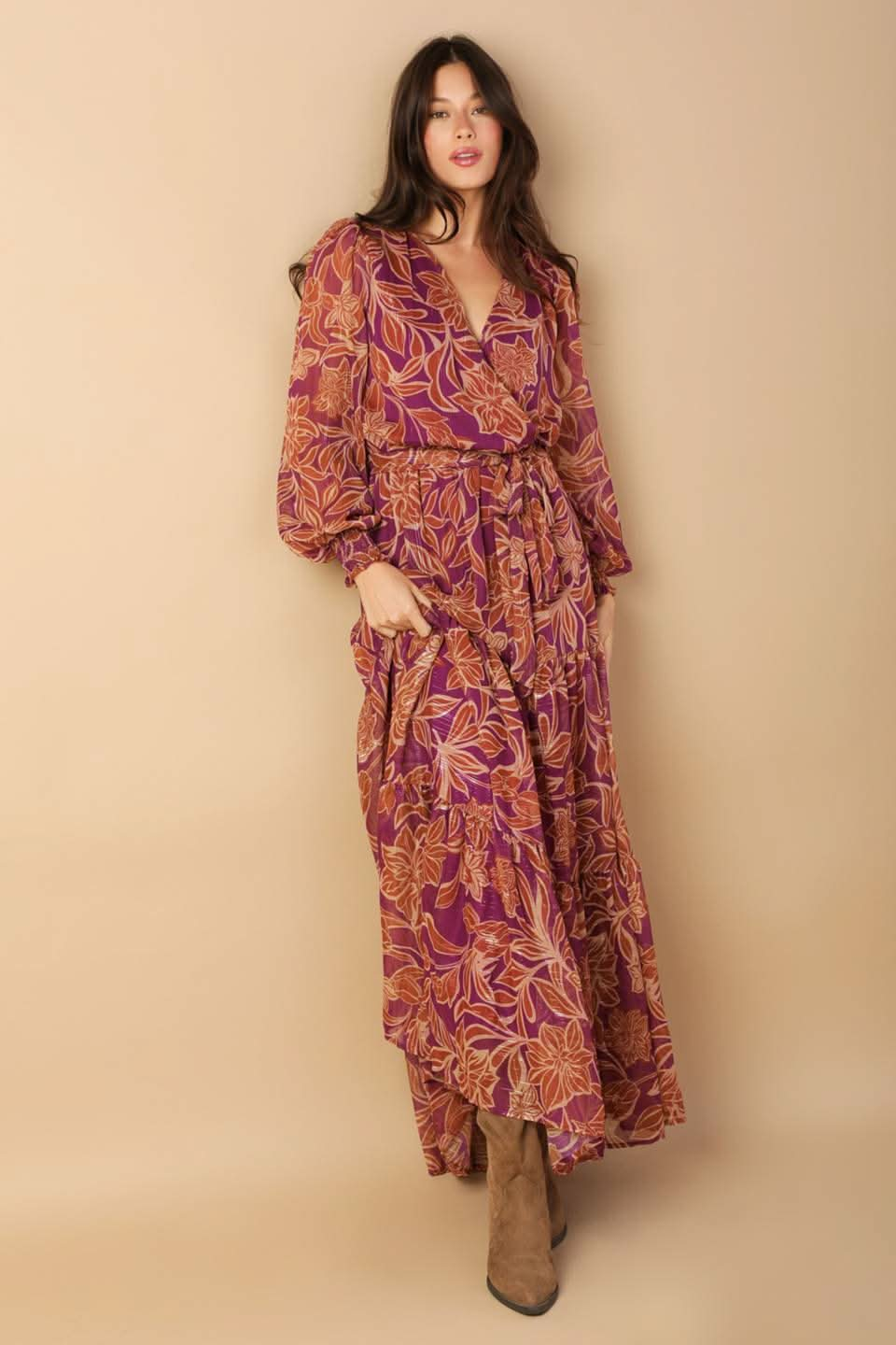 Chic Woven Maxi Dress with Surplice Neckline