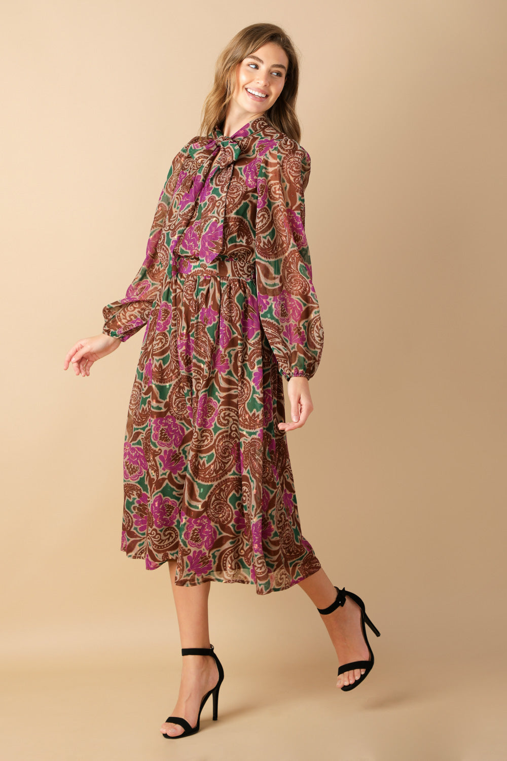 DRIFTING THOUGHTS WOVEN MIDI DRESS Flying Tomato