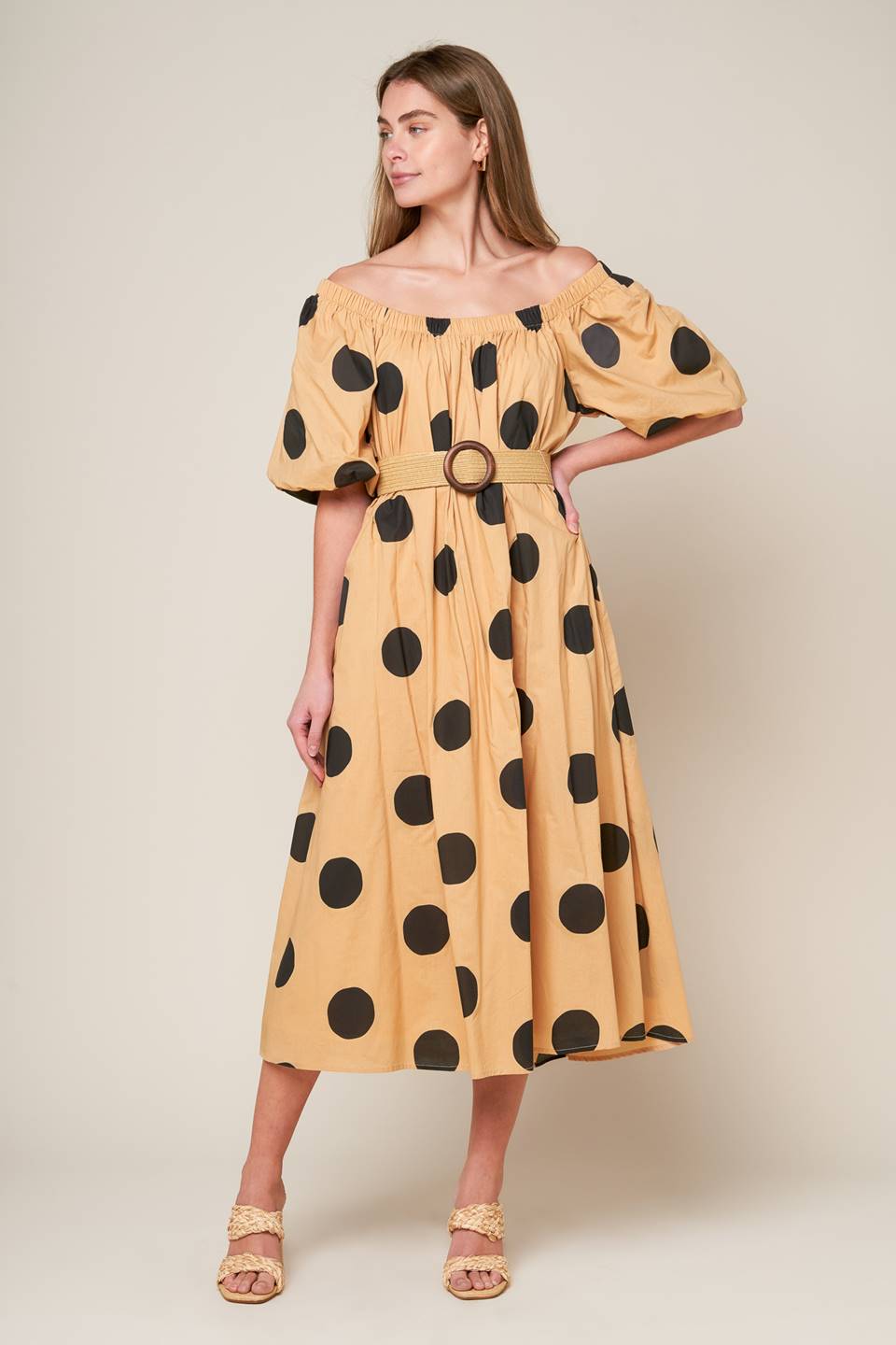 Polka Dot Charm Woven Midi Dress