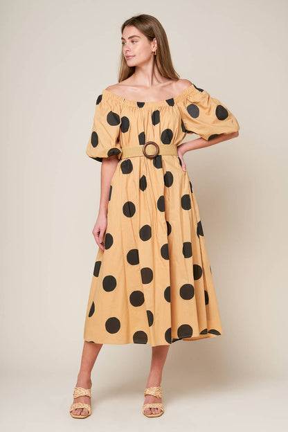 Polka Dot Charm Woven Midi Dress