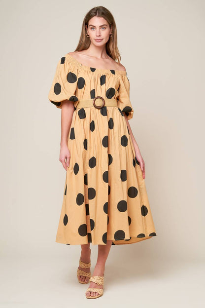 Polka Dot Charm Woven Midi Dress