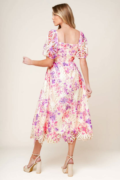 EPITOME OF ALLURE FLORAL WOVEN MIDI DRESS