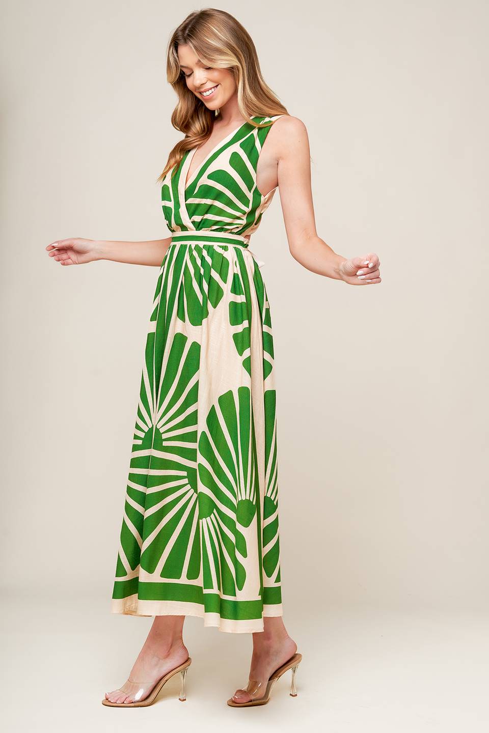 SWEPT ME OFF MY FEET GREEN WOVEN MIDI DRESS Flying Tomato