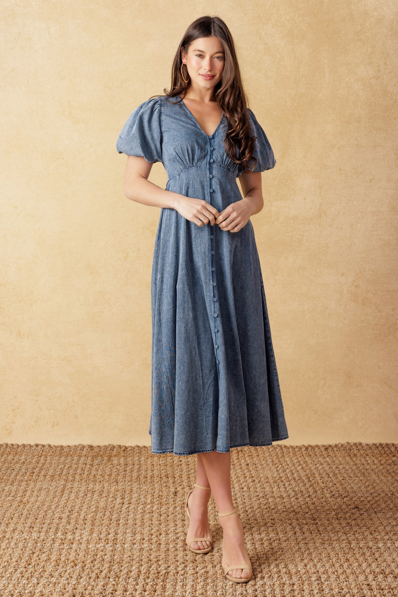 FOREVER MINE LIGHT WEIGHT DENIM MIDI DRESS Flying Tomato