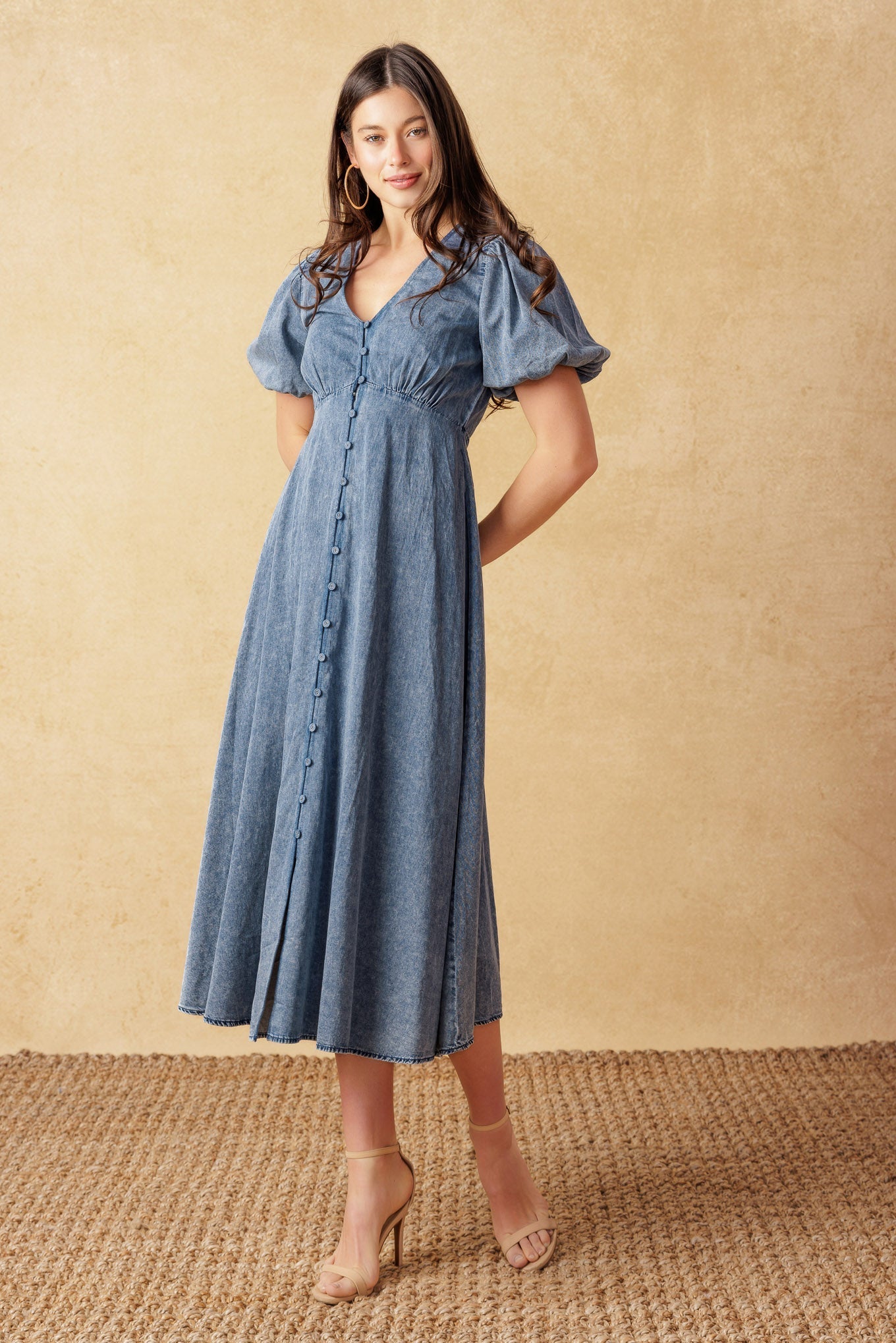 FOREVER MINE LIGHT WEIGHT DENIM MIDI DRESS Flying Tomato