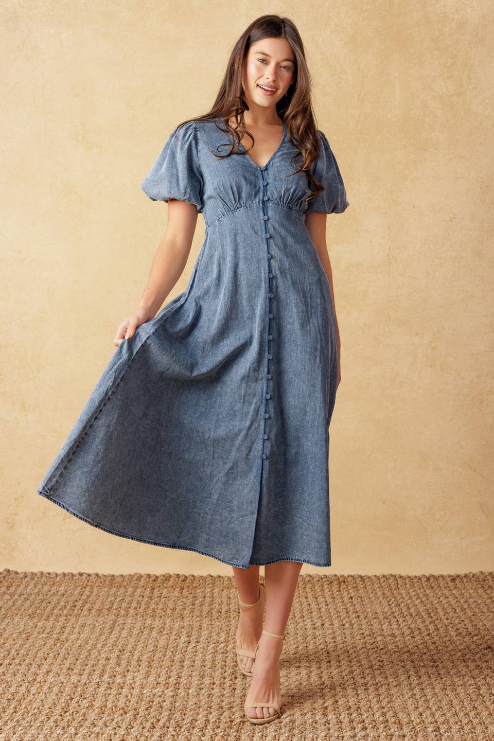 FOREVER MINE LIGHT WEIGHT DENIM MIDI DRESS Flying Tomato