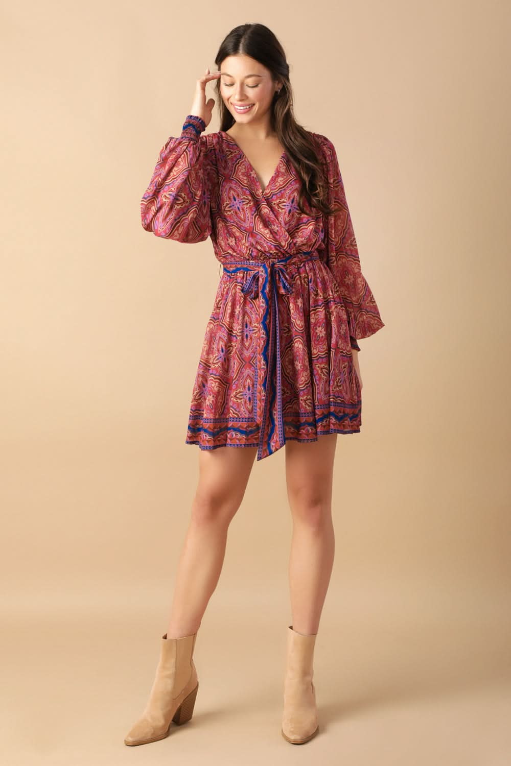 Chic Surplice Mini Dress with Sash Tie