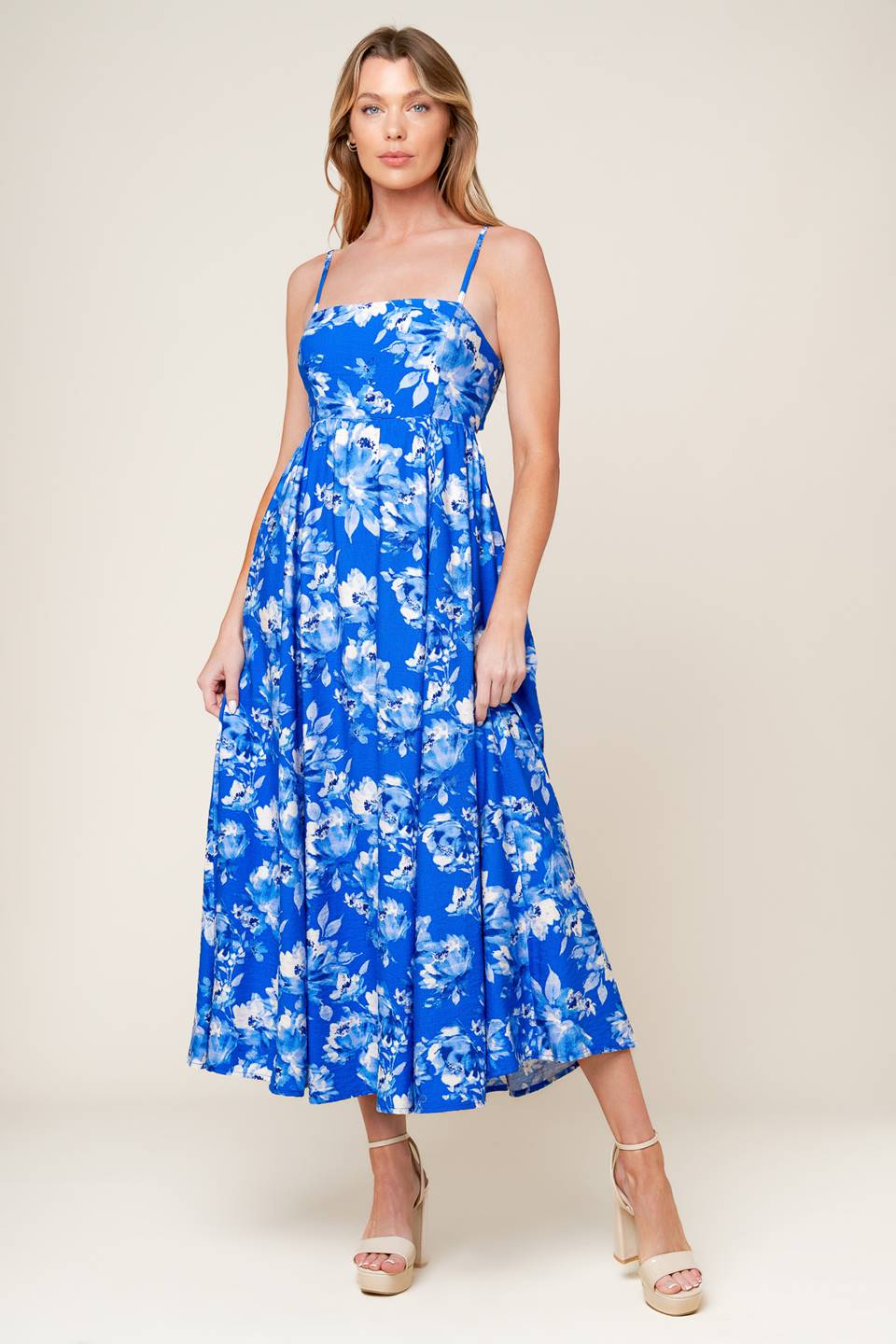 ELEGANT EDGE BLUE WOVEN MIDI DRESS