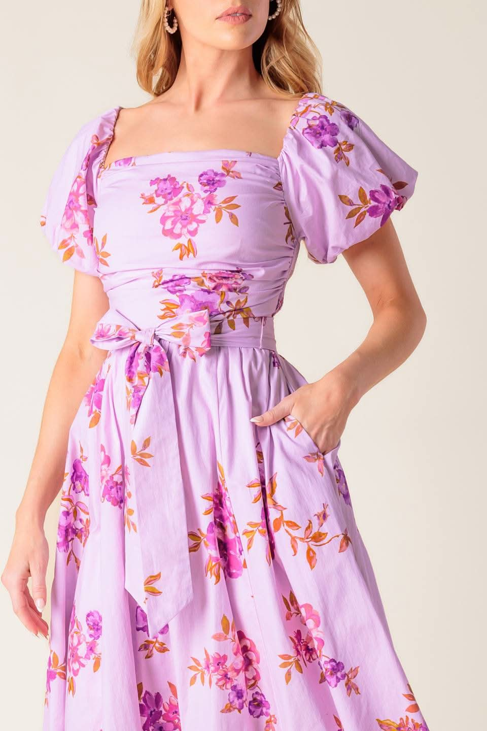 ON CLOUD NINE LAVENDER WOVEN MIDI DRESS