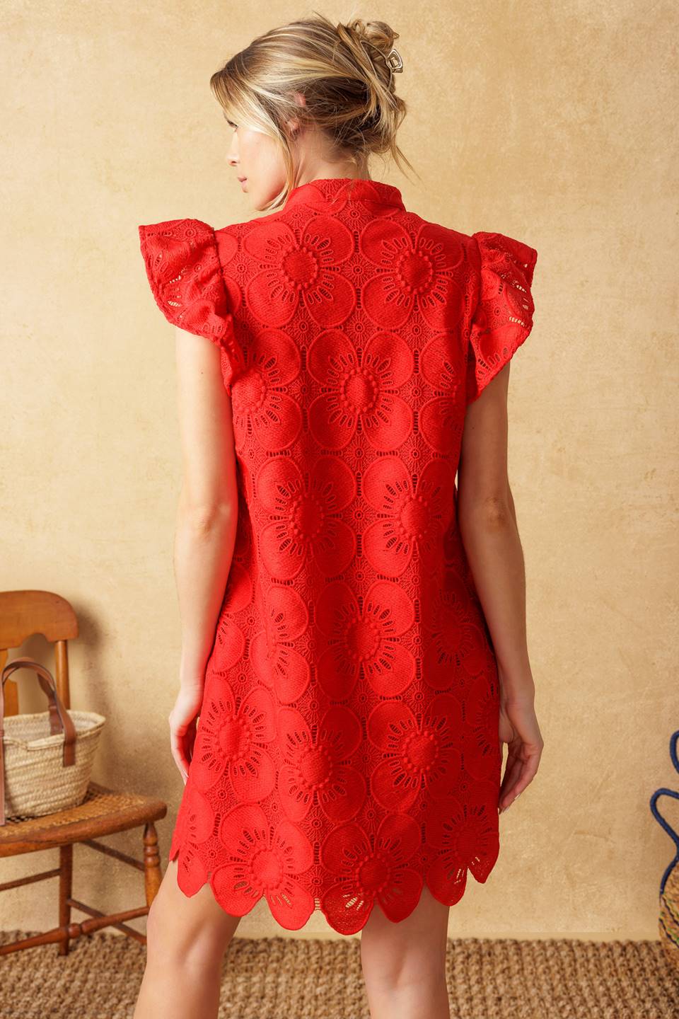 FLEETING WHISPERS LACE WOVEN MINI DRESS Flying Tomato