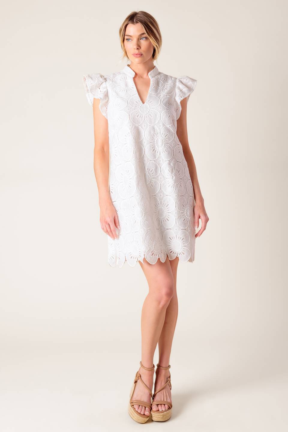 FLEETING WHISPERS LACE WOVEN MINI DRESS Flying Tomato