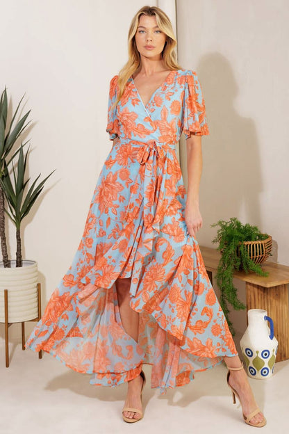 WOVEN FLUTTER SLEEVE DRESS