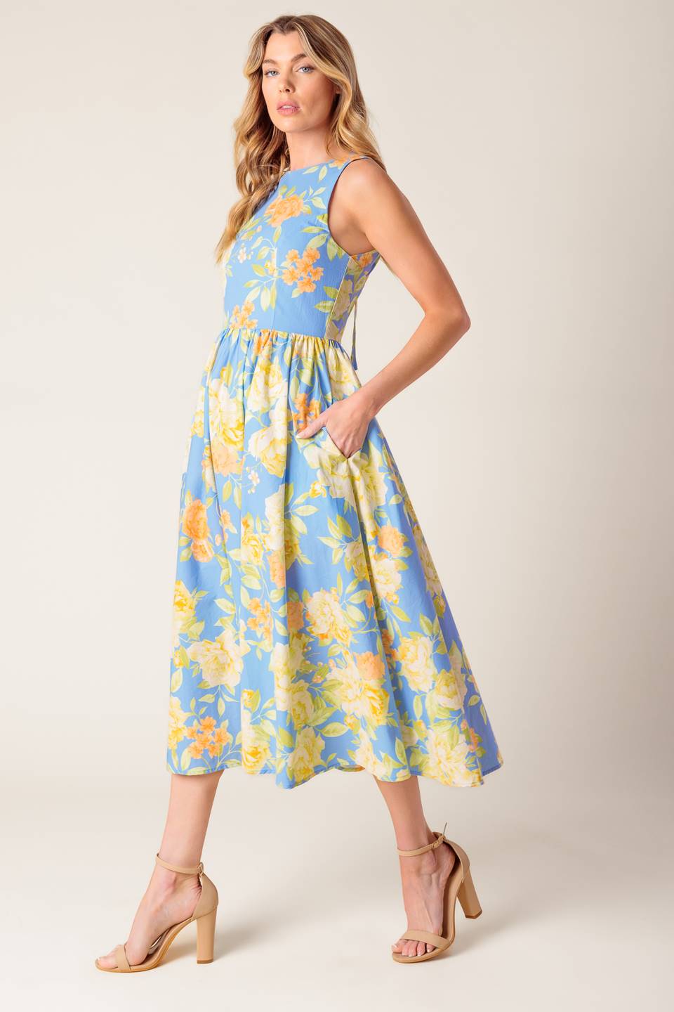 LIKE MAGIC POWDER BLUE WOVEN MIDI DRESS Flying Tomato