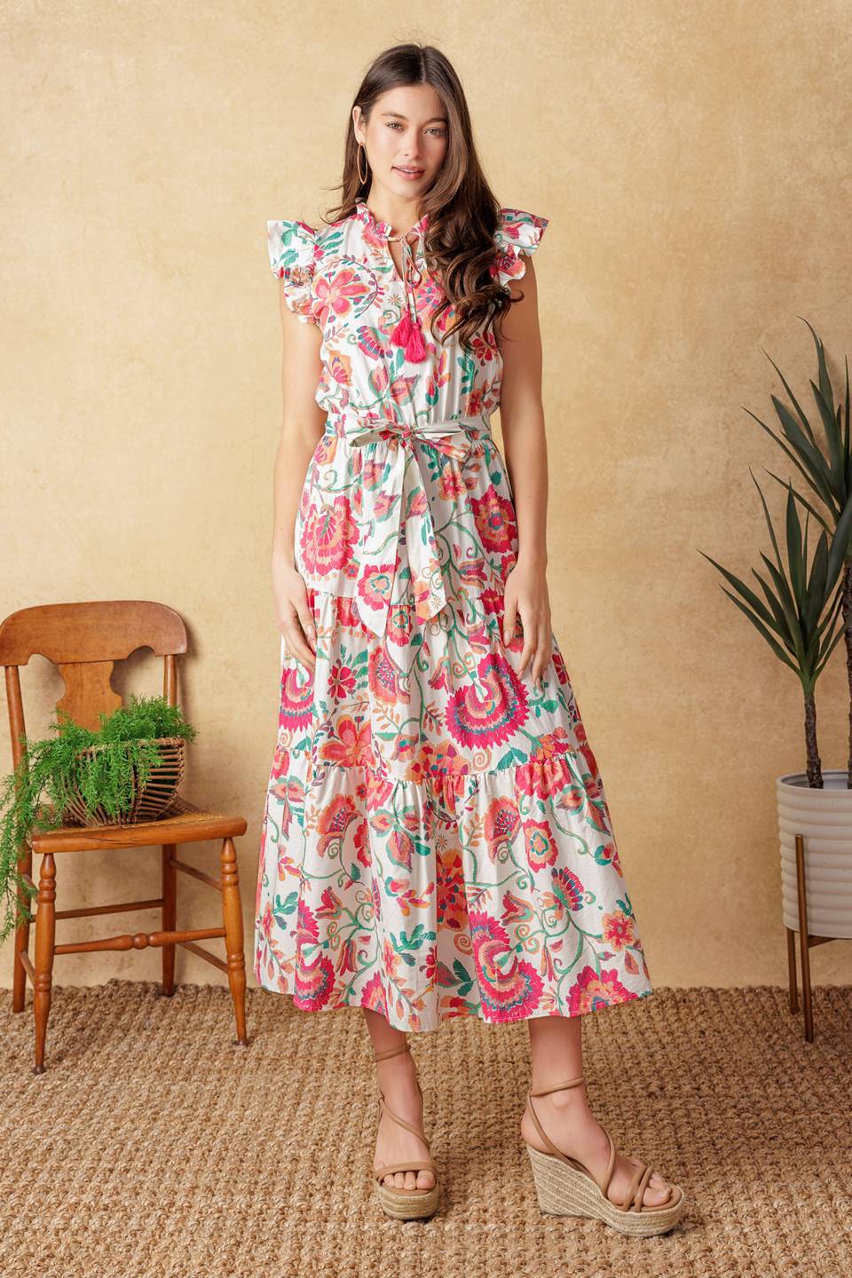 BRIGHT MOMENTS WOVEN MIDI DRESS Flying Tomato