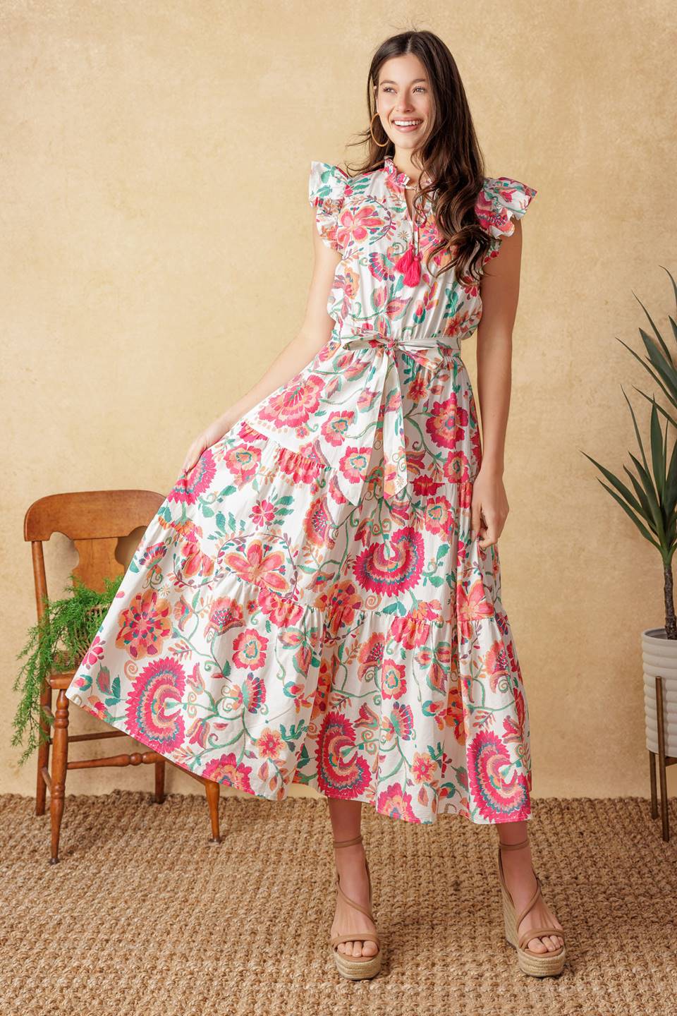 BRIGHT MOMENTS WOVEN MIDI DRESS Flying Tomato