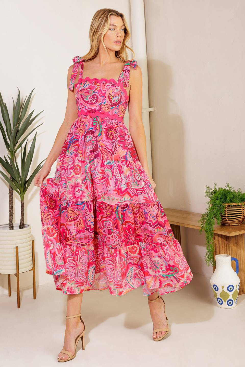 STILL DECIDING FUCHSIA WOVEN MIDI DRESS Flying Tomato