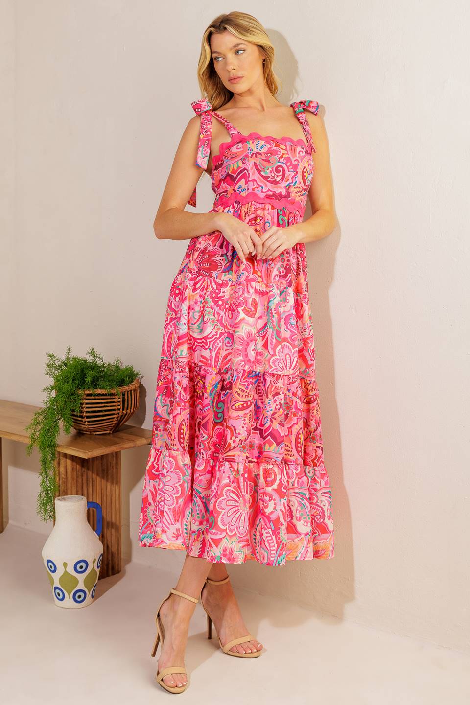 STILL DECIDING FUCHSIA WOVEN MIDI DRESS Flying Tomato