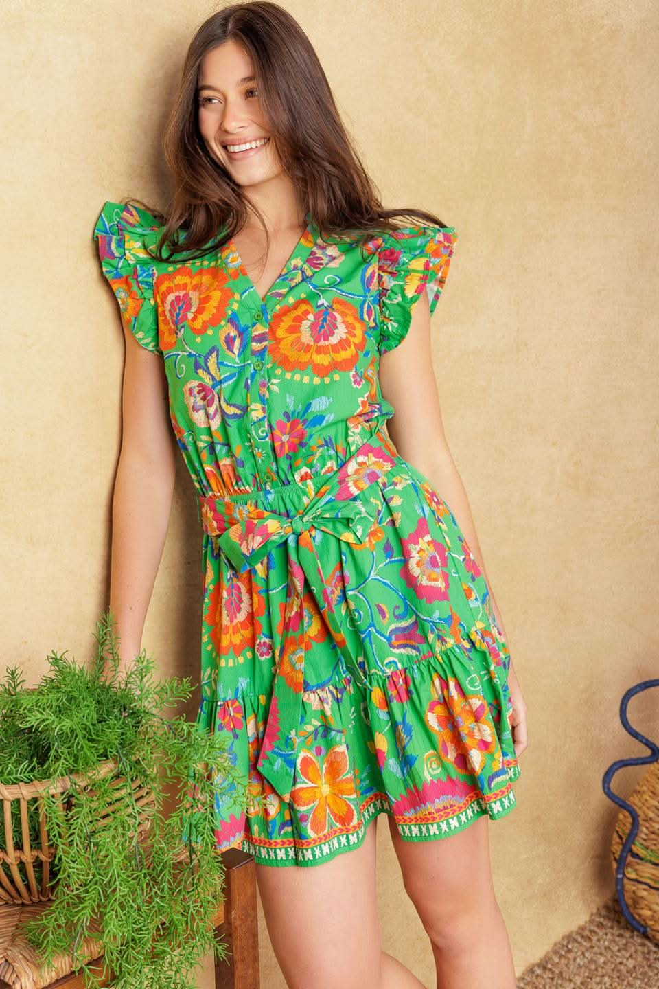 SUNSHINE CHARM WOVEN MINI DRESS