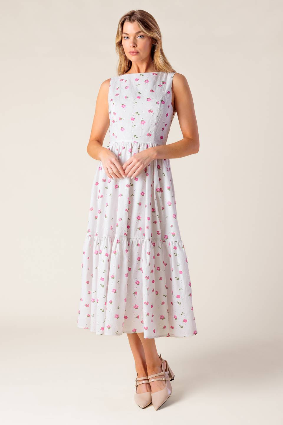 THENA GARDEN PARTY WOVEN EYELET MIDI DRESS Flying Tomato