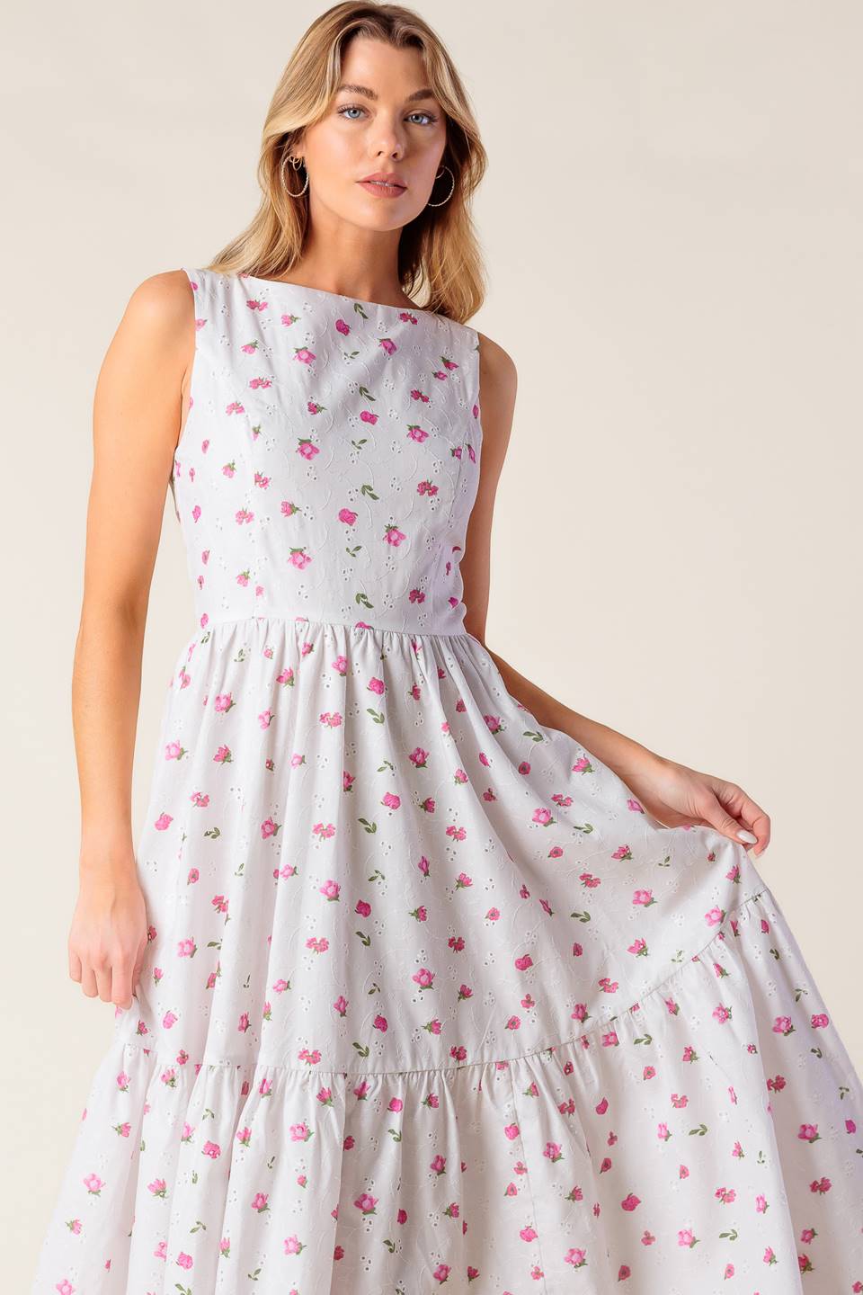 THENA GARDEN PARTY WOVEN EYELET MIDI DRESS Flying Tomato