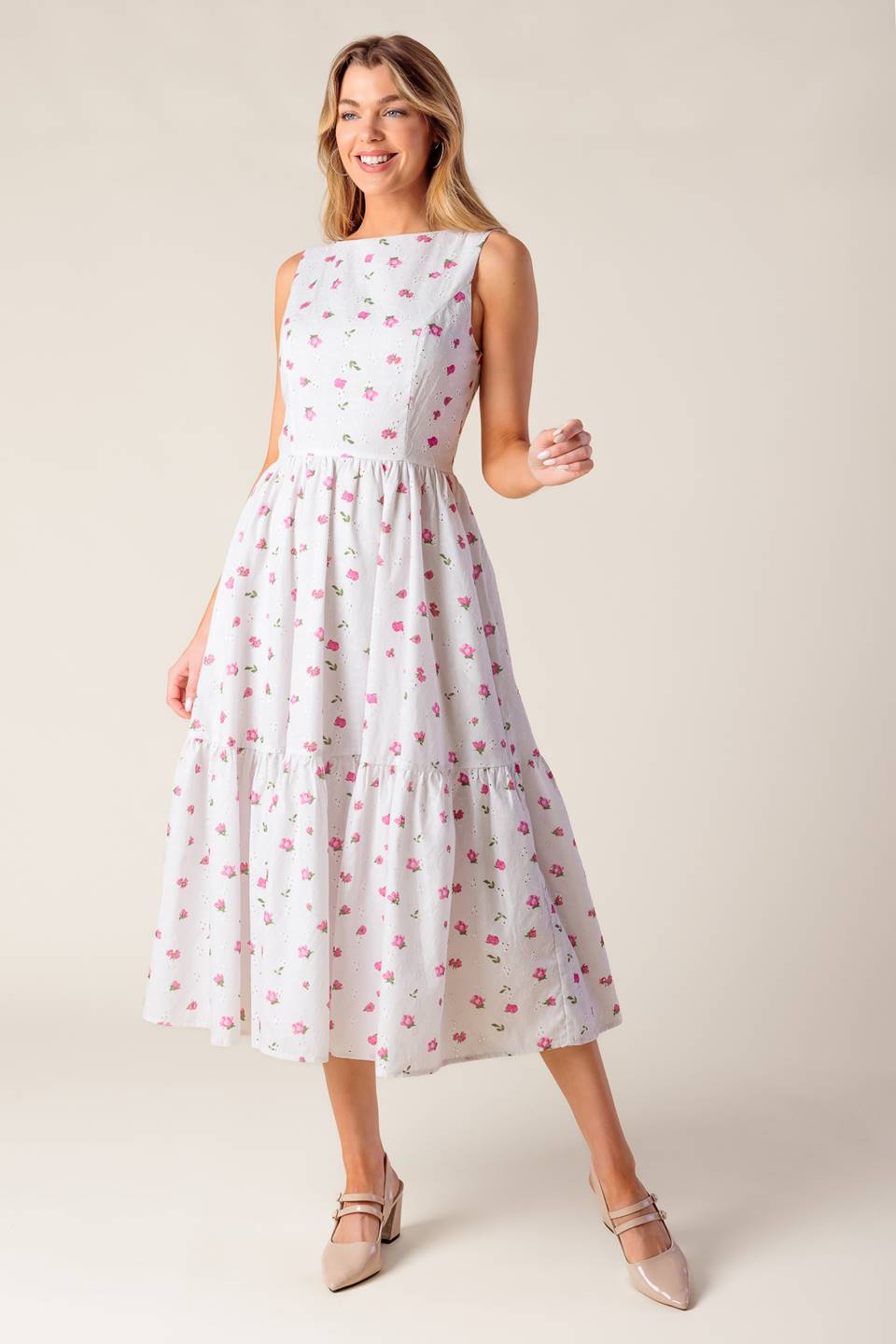 THENA GARDEN PARTY WOVEN EYELET MIDI DRESS Flying Tomato