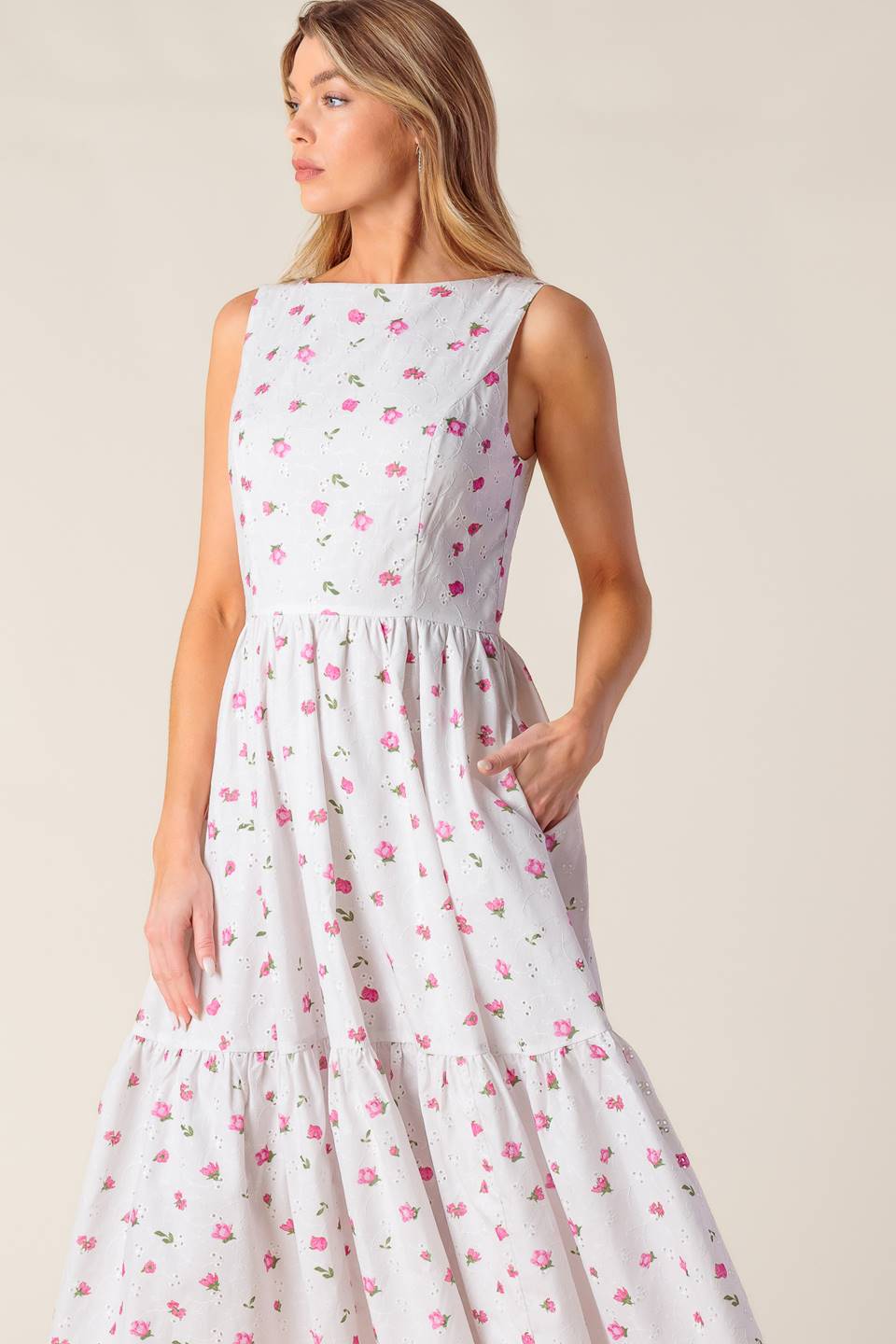 THENA GARDEN PARTY WOVEN EYELET MIDI DRESS Flying Tomato