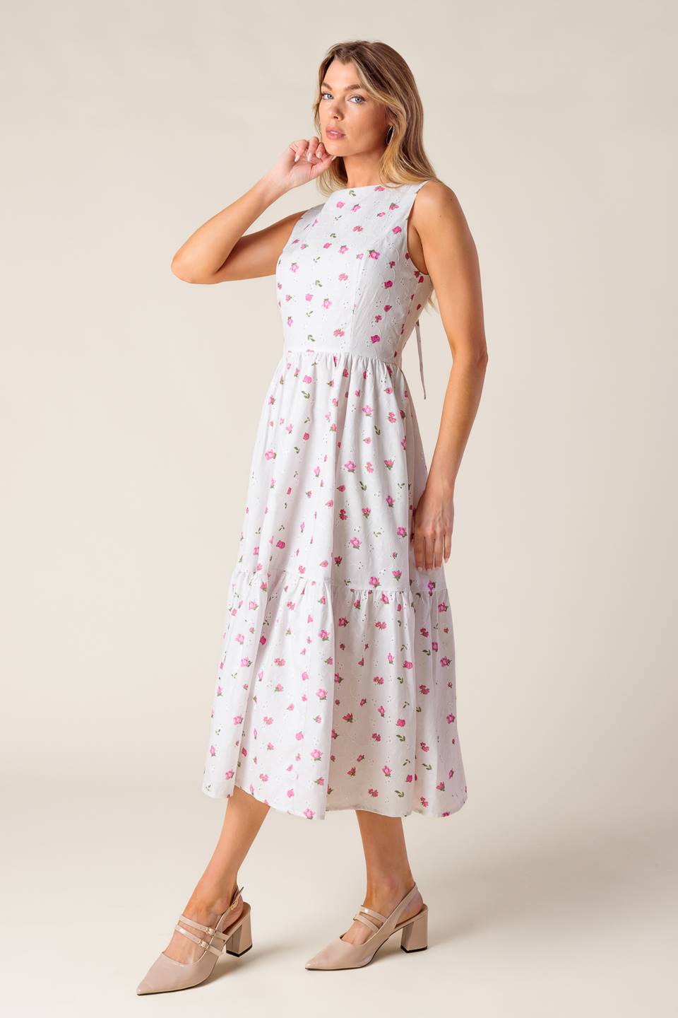 THENA GARDEN PARTY WOVEN EYELET MIDI DRESS Flying Tomato