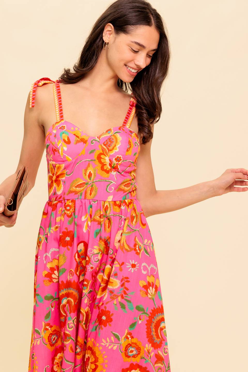GARDEN GATHERING PINK WOVEN MIDI DRESS Flying Tomato