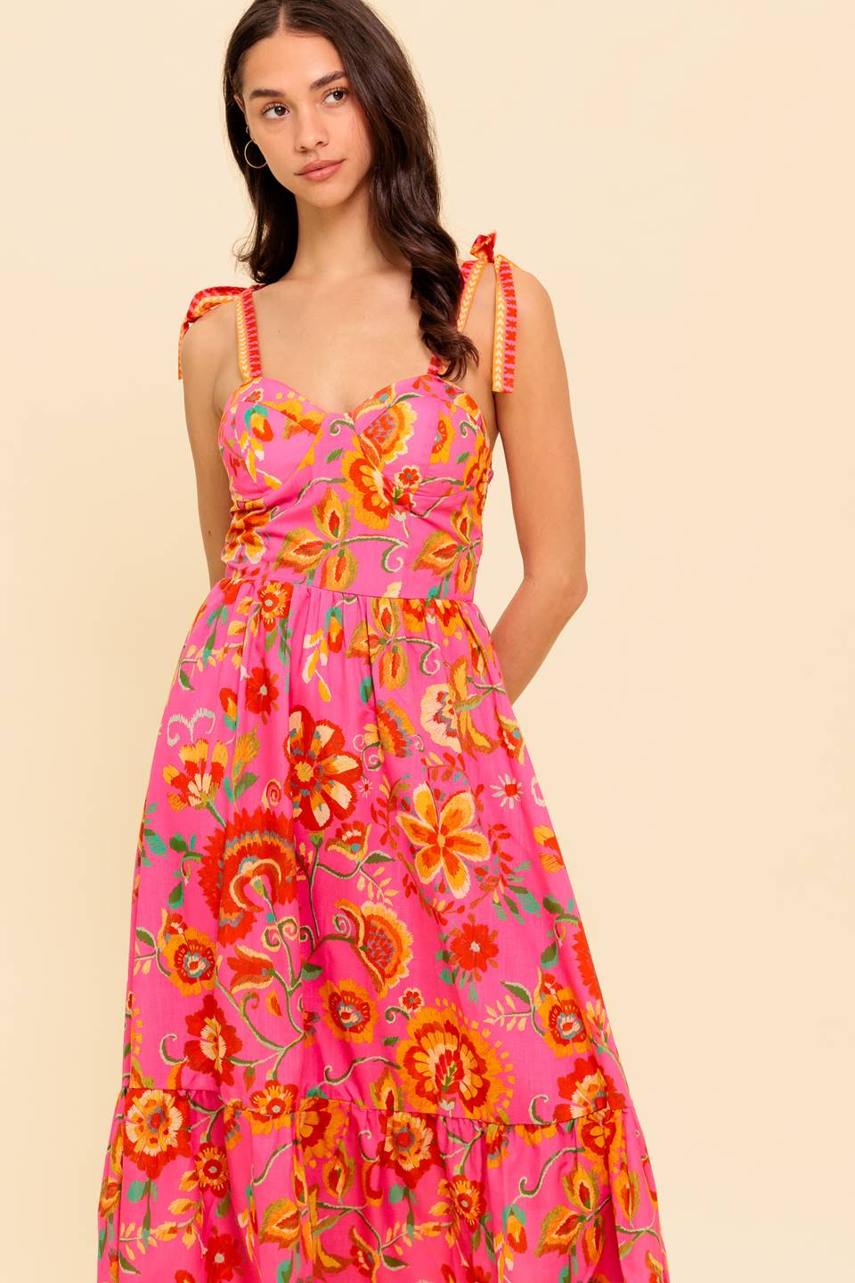 GARDEN GATHERING PINK WOVEN MIDI DRESS Flying Tomato