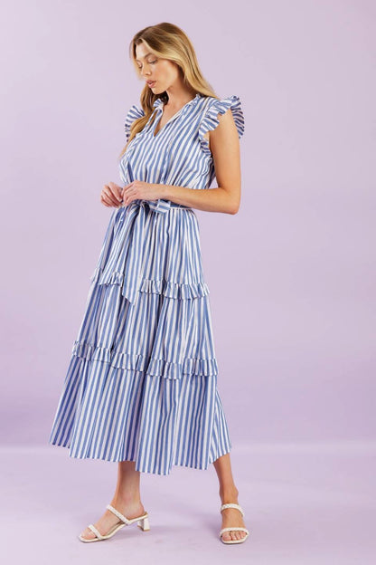 Stripes and Ruffles Woven Midi Dress