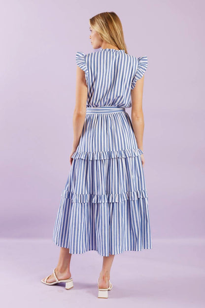 Stripes and Ruffles Woven Midi Dress