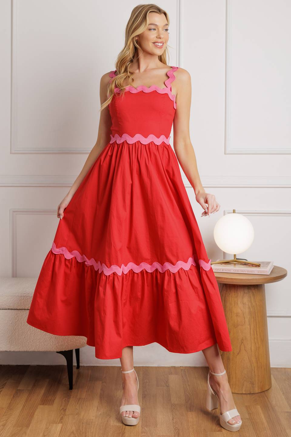 TREAD LIGHTLY WOVEN MIDI DRESS Flying Tomato