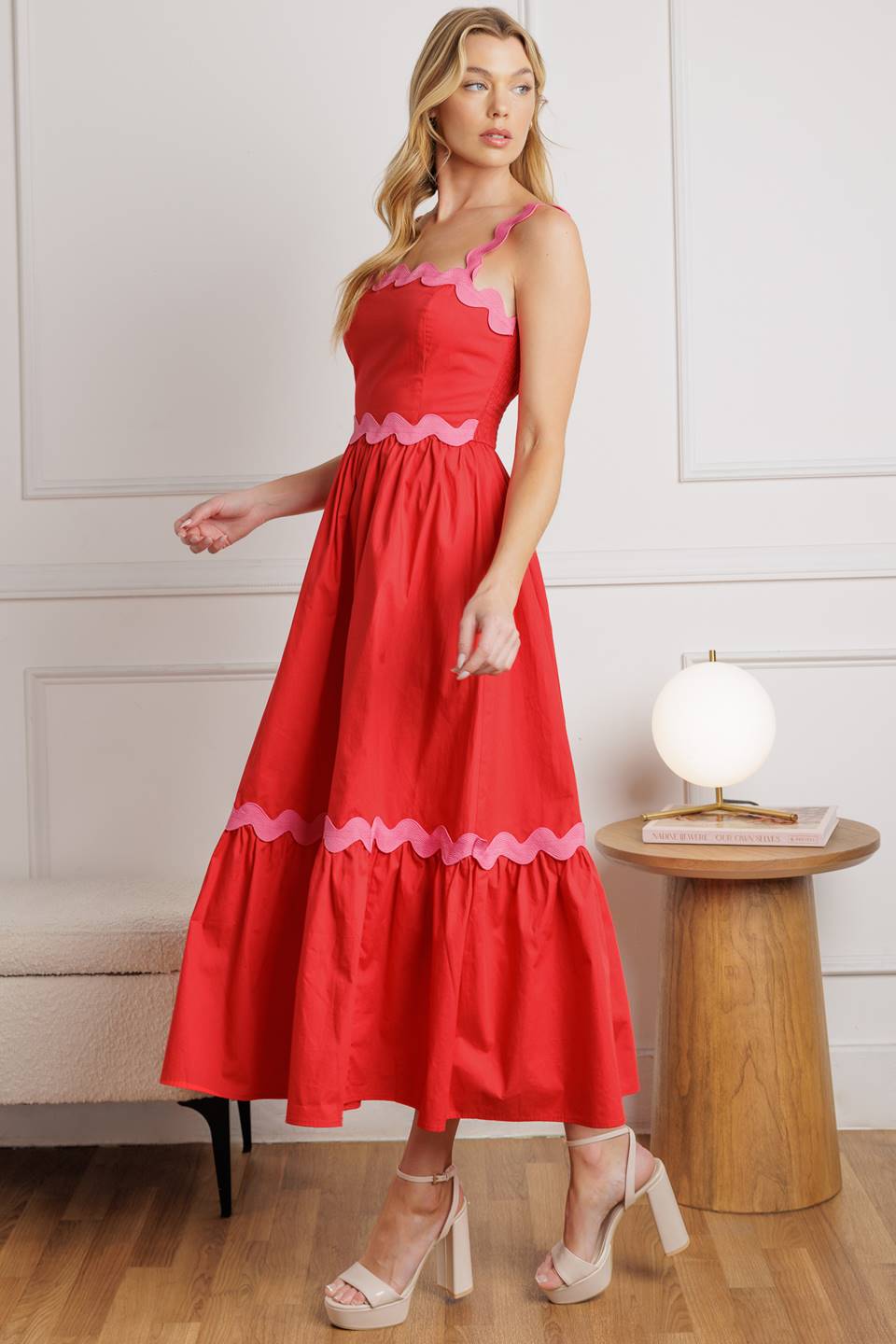 TREAD LIGHTLY WOVEN MIDI DRESS Flying Tomato